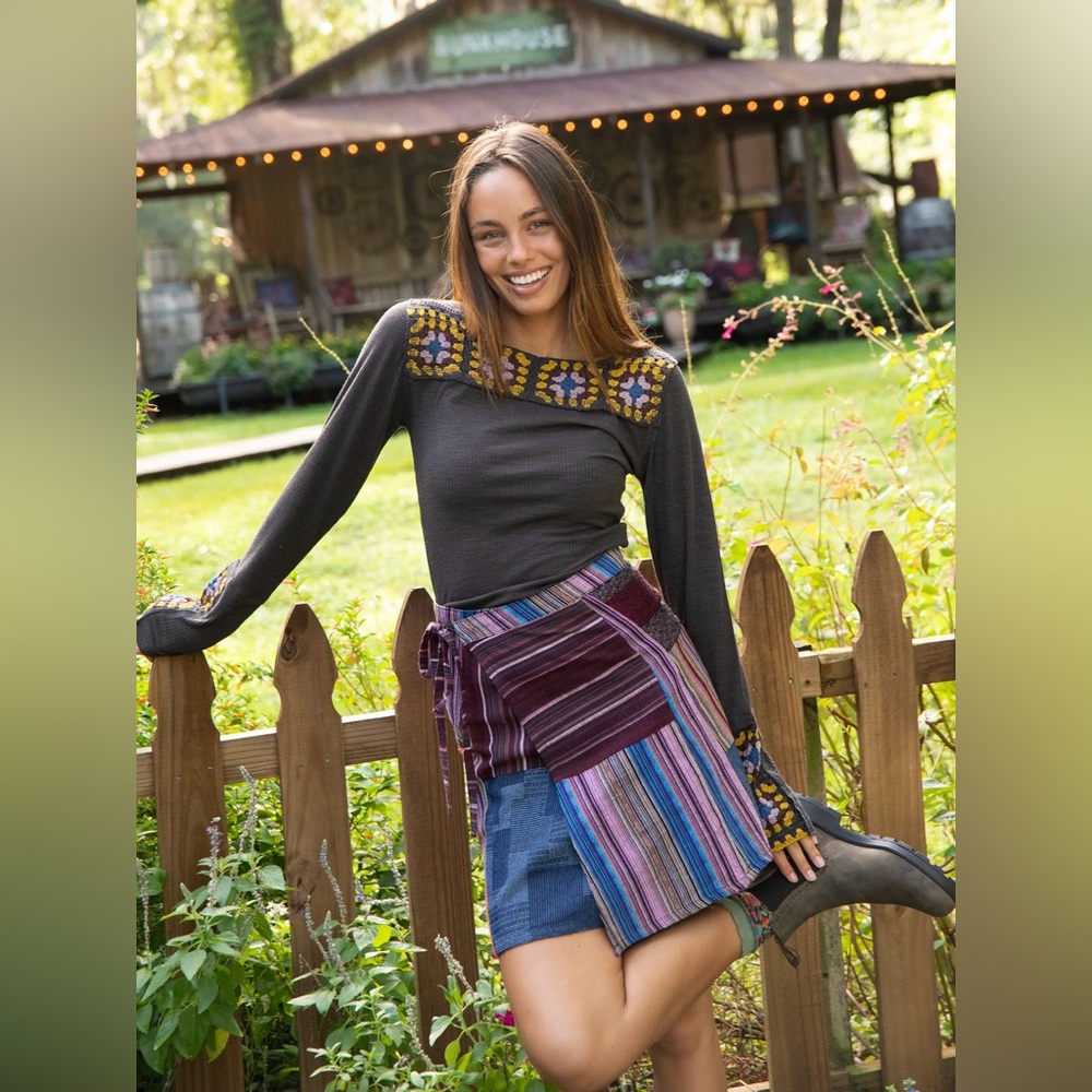Natural Life Multicolor Patchwork Wrap Skirt